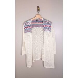 Eddie Bauer Crochet Coastal Beach Boho Open Cardigan Linen Blend Women's Size 2X